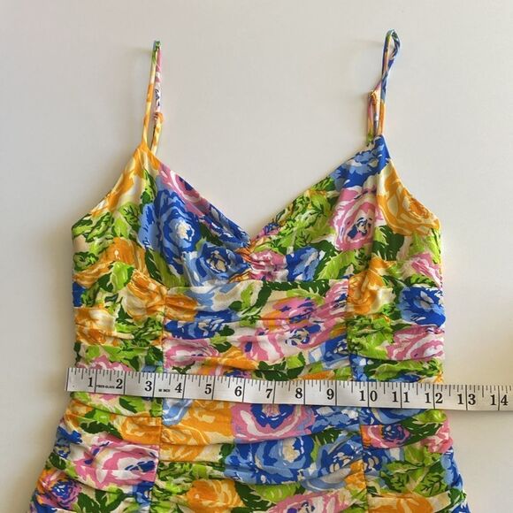Zara Multicolor Ruched Floral Mini Dress Size Medium - Picture 9 of 11